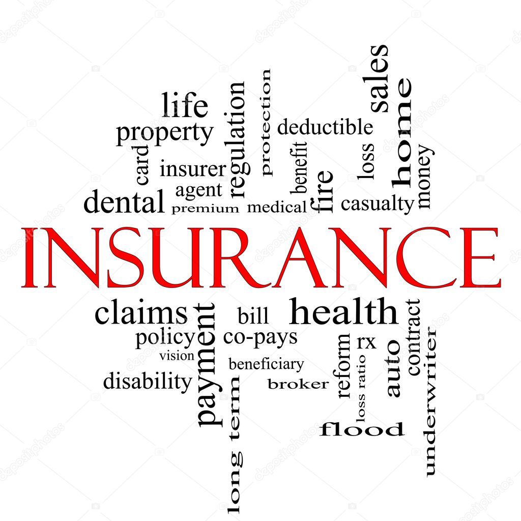 Insurance Word Cloud Concept in red and black — Stock Photo