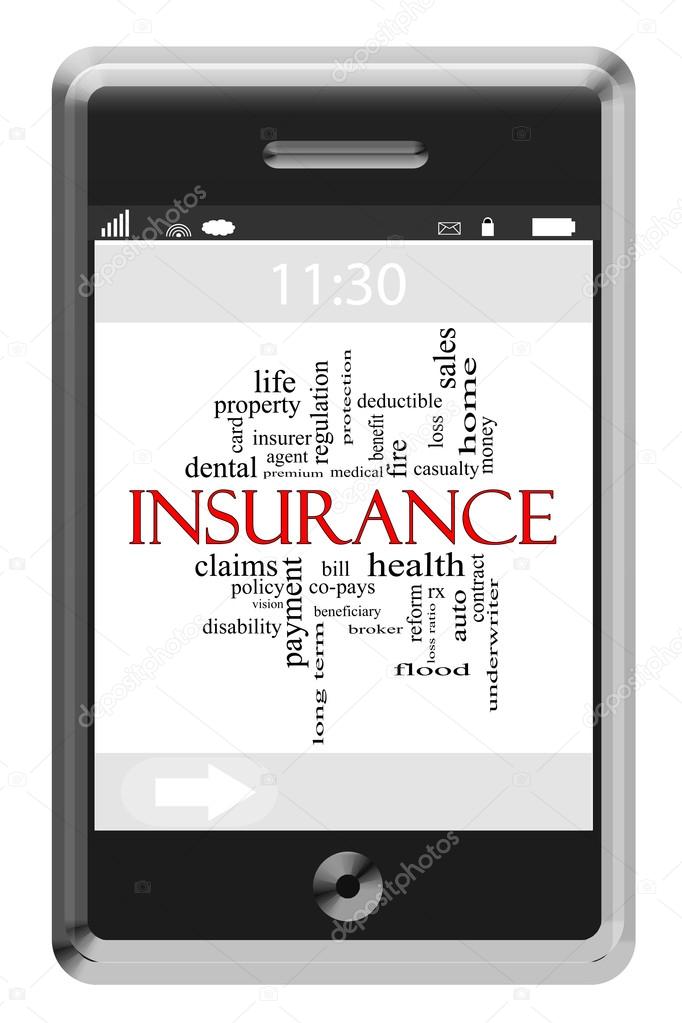 Insurance Word Cloud Concept on Touchscreen Phone