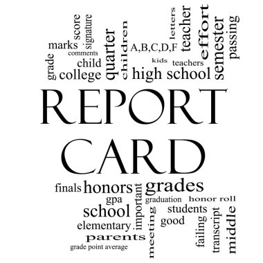 Report Card Word Cloud Concept in Black and White clipart