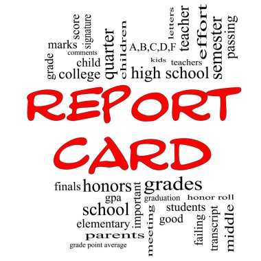 Report Card Word Cloud Concept in Red Caps clipart