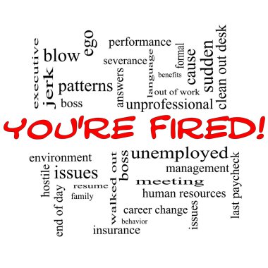 You're Fired Word Cloud Concept in Red Caps clipart