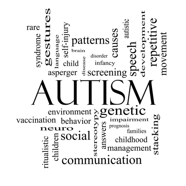 Autismo Word Cloud Concept en blanco y negro — Foto de Stock