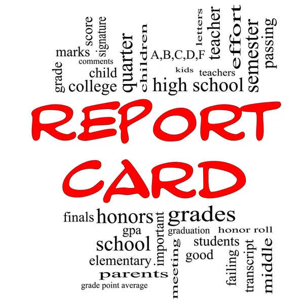 Report Card Word Cloud Concept in Red Caps — Stock Photo, Image