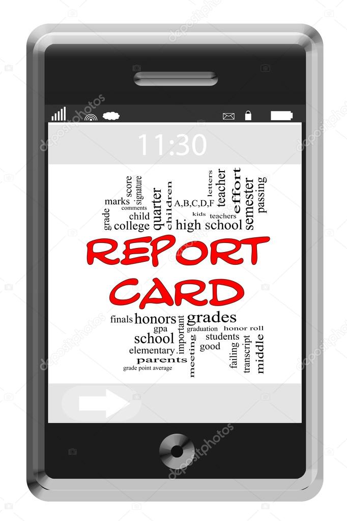 Report Card Word Cloud Concept on Touchscreen Phone