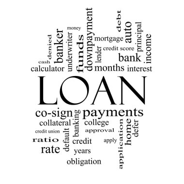 Loan Word Cloud Concept in Black and White clipart