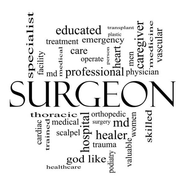 Surgeon Word Cloud Concept in Black and white — Stock Photo, Image