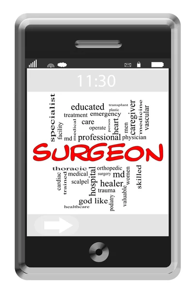 Chirurg woord wolk concept op touchscreen telefoon — Stockfoto