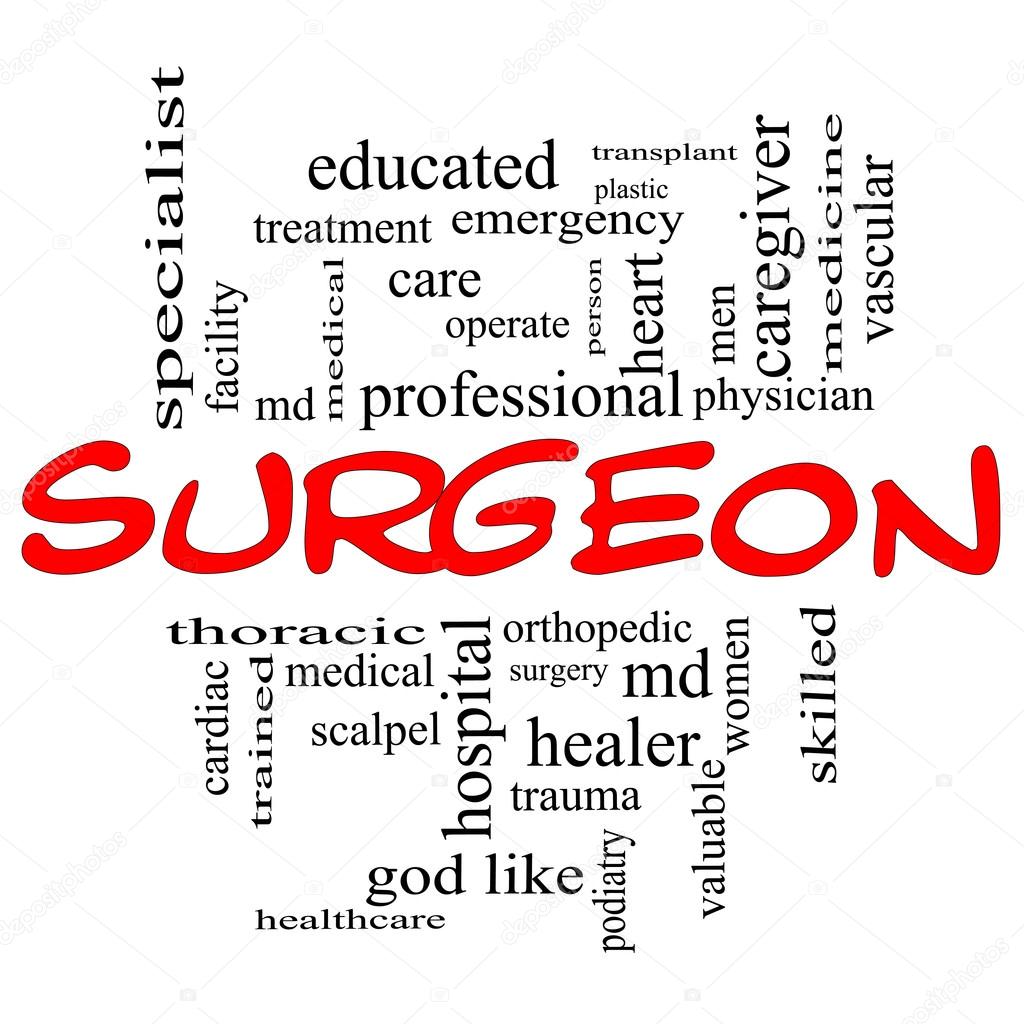 Surgeon Word Cloud Concept in Red Caps