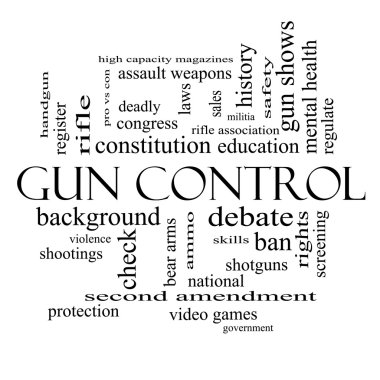 Gun Control Word Cloud Concept in black and white clipart