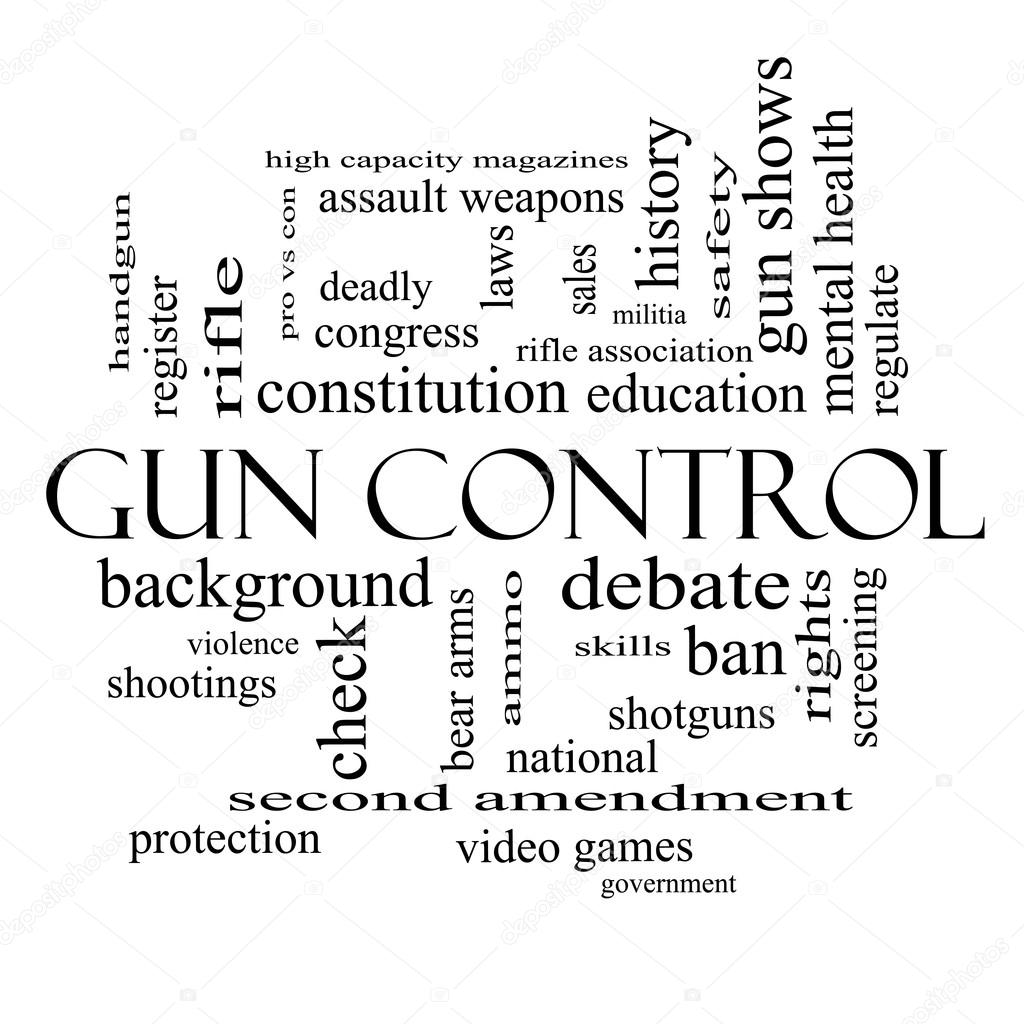 Gun Control Word Cloud Concept in black and white