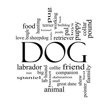 Dog Word Cloud Concept in black and white clipart
