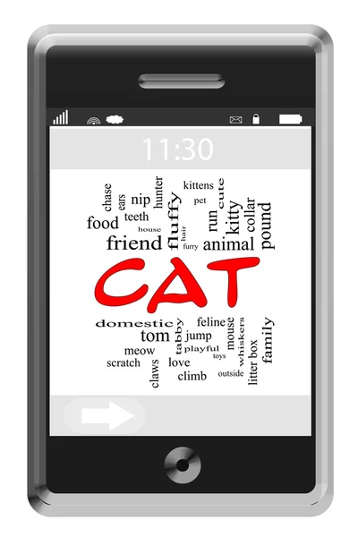 猫単語雲概念タッチ スクリーン携帯電話 — ストック写真