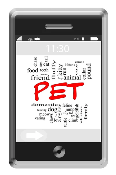 Слово для домашних животных на сенсорном экране телефона — стоковое фото