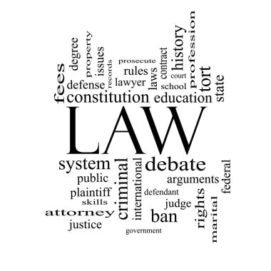 Law Word Cloud Concept in black and white clipart