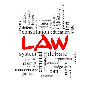Law Word Cloud Concept in red caps clipart