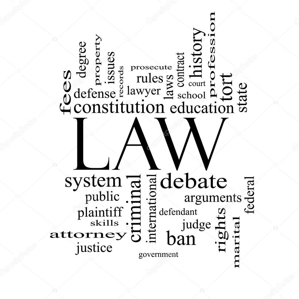 Law Word Cloud Concept in black and white