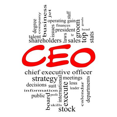 CEO Word Cloud Concept in red caps clipart