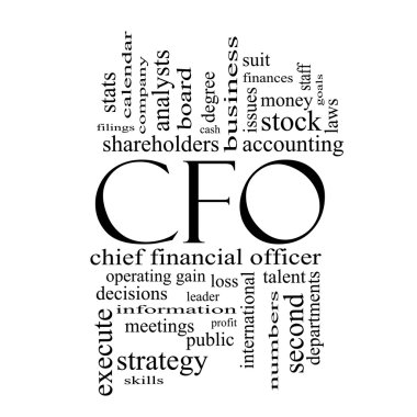 CFO kelime bulutu kavramı siyah beyaz