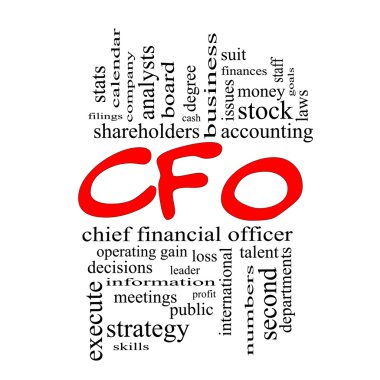CFO Word Cloud Concept in red caps clipart