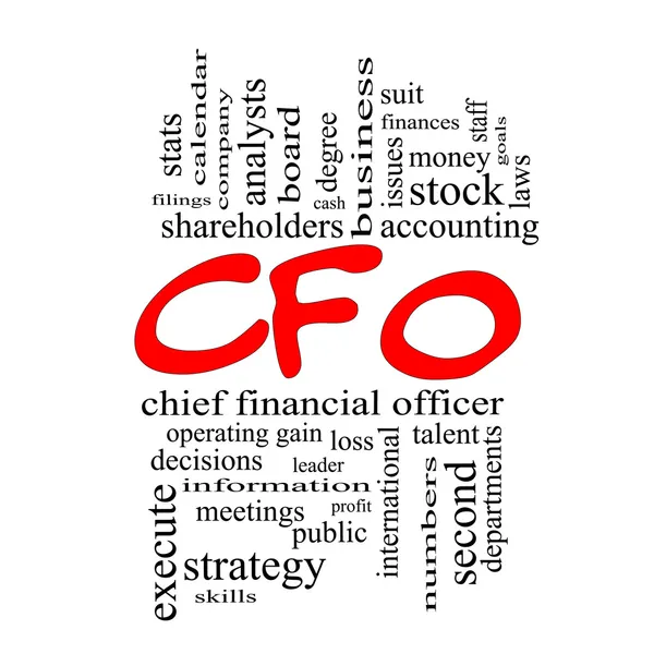 Концепція CFO Word Cloud у червоних шапках — стокове фото