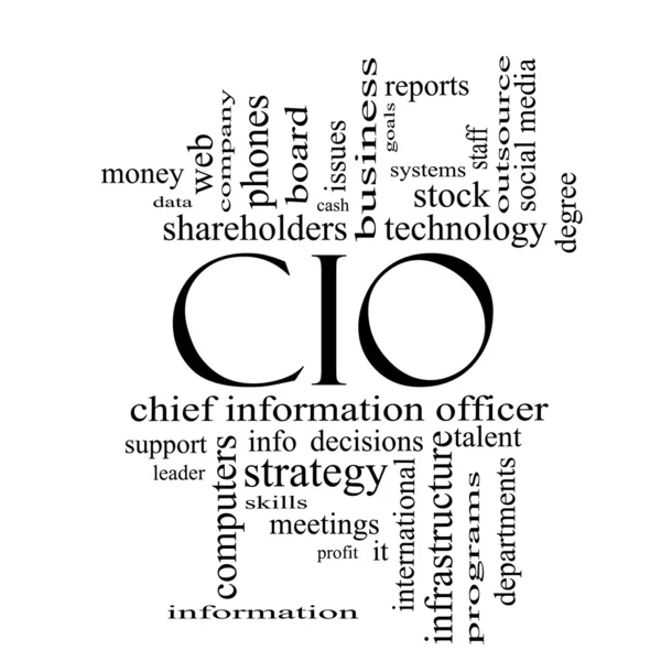 CIO Word Cloud Concept in black and white — Stock Photo, Image