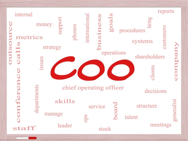 COO Word Cloud Concept en un tablero de borrado en seco —  Fotos de Stock