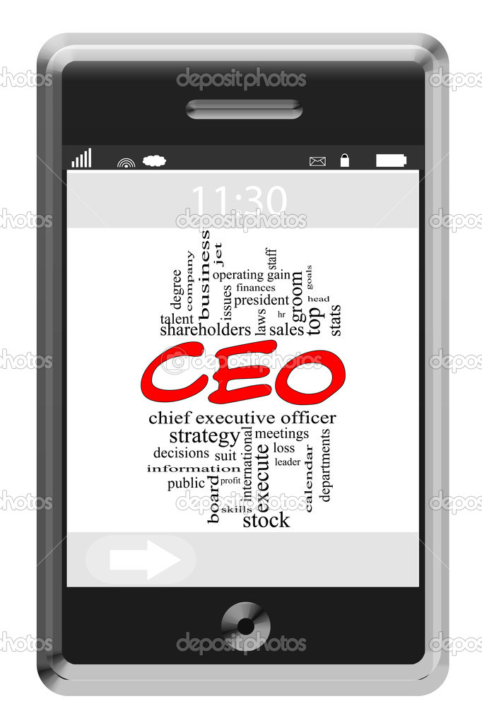 CEO Word Cloud Concept on Touchscreen Phone