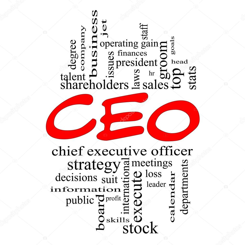 CEO Word Cloud Concept in red caps