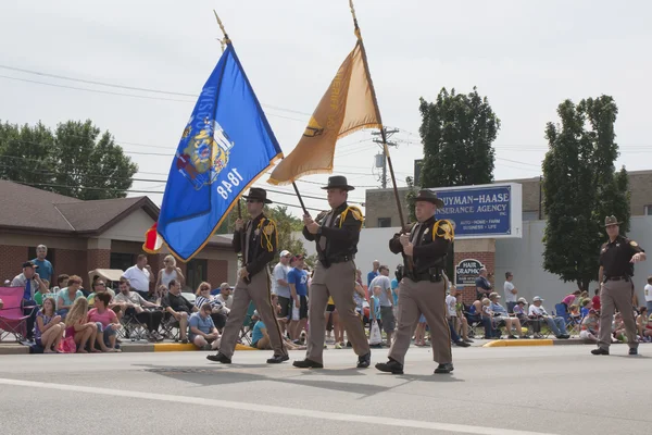 Sheriff marchando con banderas de cerca —  Fotos de Stock