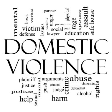 Domestic Violence Word Cloud Concept in Black and White clipart