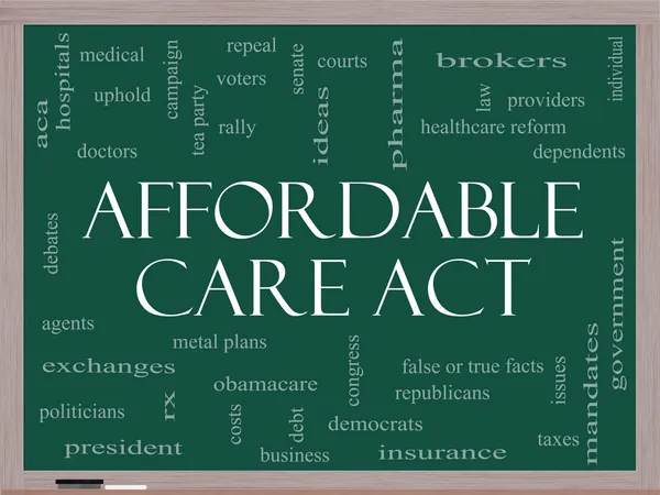 Affordable Care Act Word Cloud Concept su una lavagna — Foto Stock