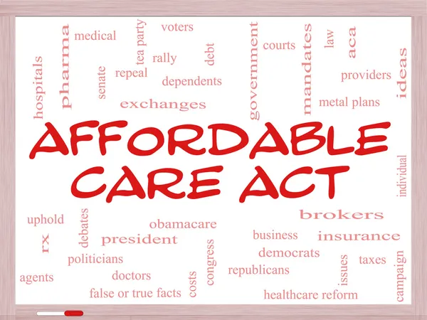 Affordable Care Act Word Cloud Concept on a Whiteboard — Stock Photo, Image