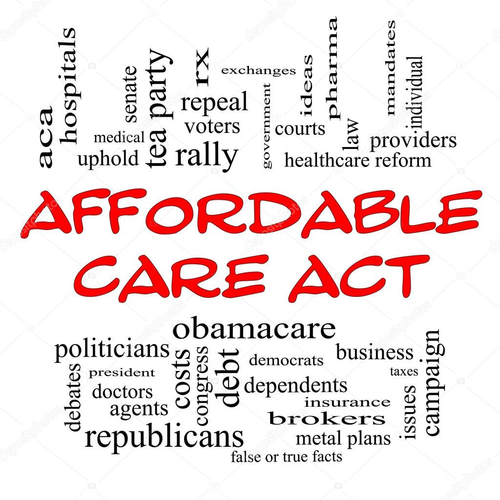 Affordable Care Act Word Cloud Concept in Red Caps