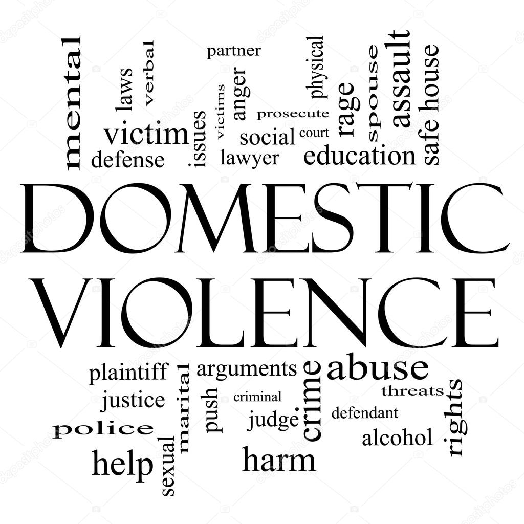 Domestic Violence Word Cloud Concept in Black and White