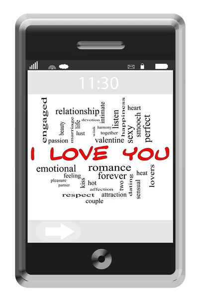 Ti amo Word Cloud Concept sul telefono touchscreen — Foto Stock