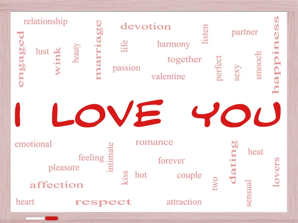I Love You Word Cloud Concept on a Whiteboard — Stock Photo, Image
