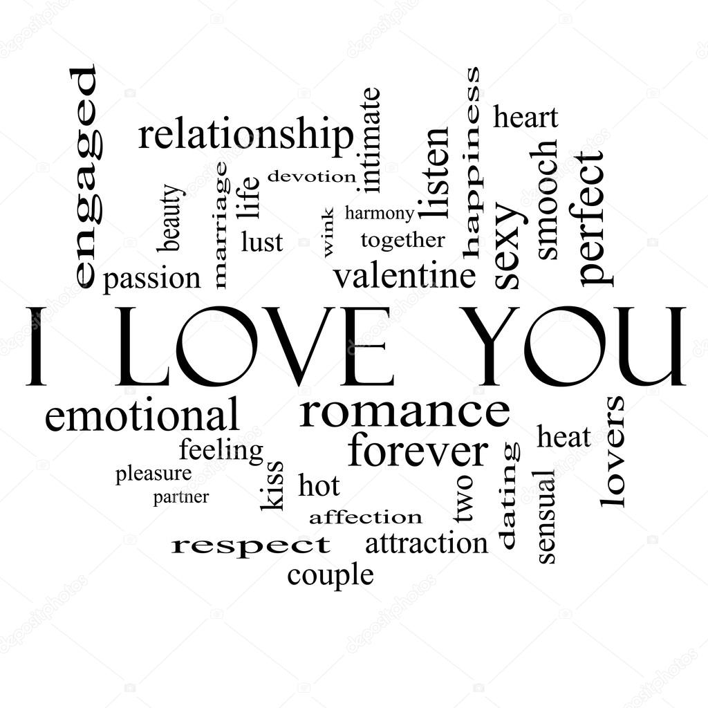I Love You Word Cloud Concept on in Black and White