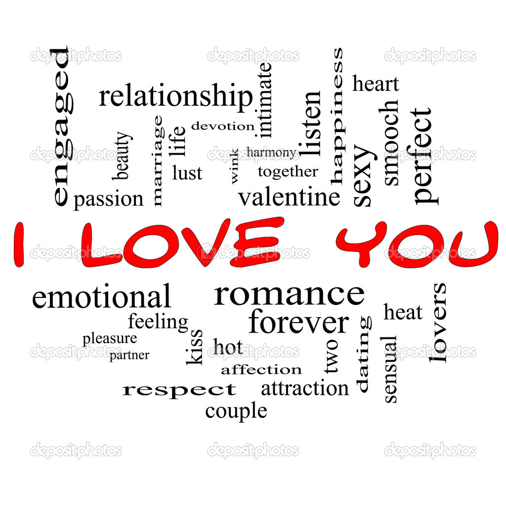 I Love You Word Cloud Concept in Red Caps