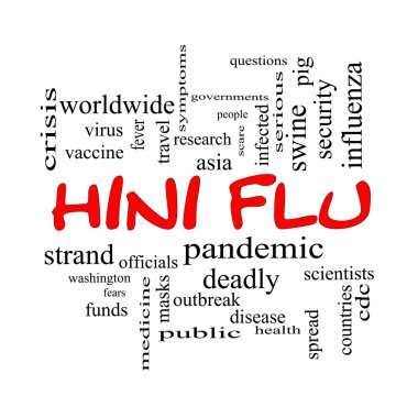 H1N1 gribi kelime bulutu kavramı kırmızı kapaklar