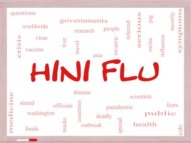 H1N1 gribi kelime bulutu kavramı bir beyaz tahta üzerinde