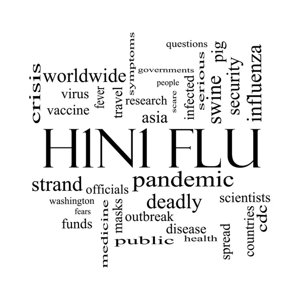 H1N1 gribi kelime bulutu kavramı siyah beyaz — Stok fotoğraf