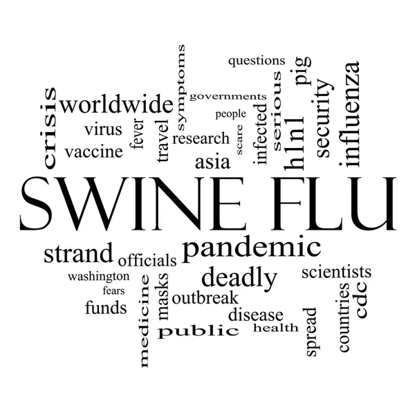 Concepto de nube de palabra de gripe porcina en blanco y negro —  Fotos de Stock