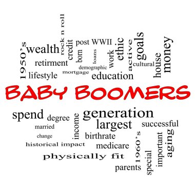 Baby Boomers Word Cloud Concept in Red Caps clipart
