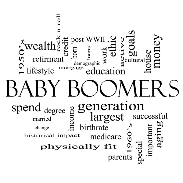 Baby Boomers Word Cloud Concept in bianco e nero — Foto Stock