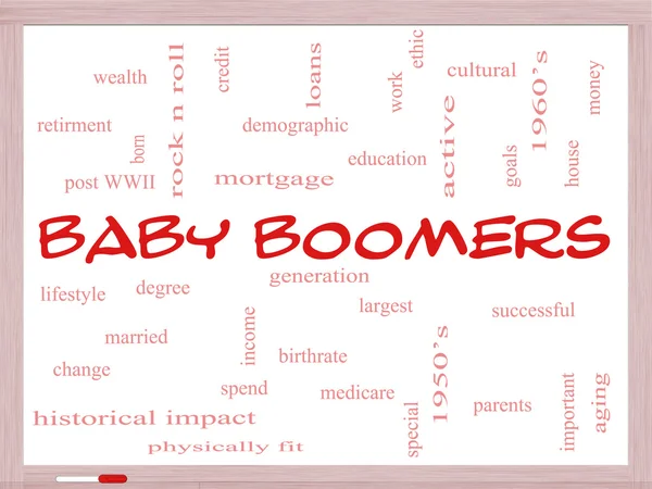 Babyboomer-Word-Cloud-Konzept auf dem Whiteboard — Stockfoto