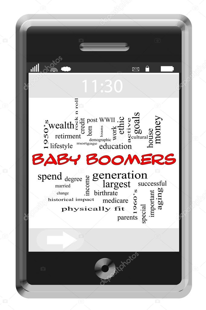 Baby Boomers Word Cloud Concept on Touchscreen Phone