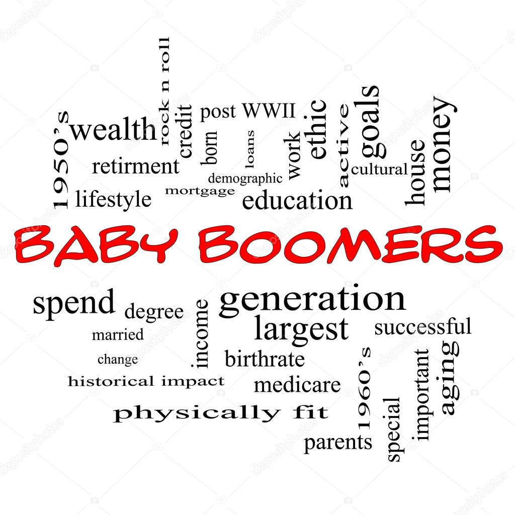 Baby Boomers Word Cloud Concept in Red Caps