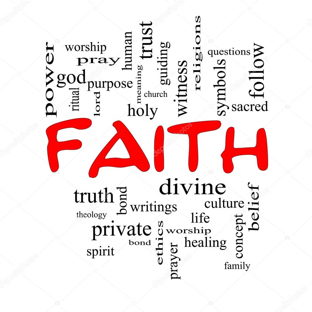 Faith Word Cloud Concept in Red Caps