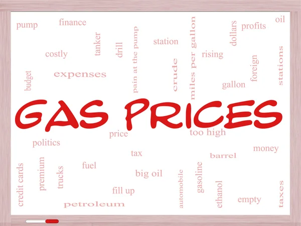 Precios del gas Word Cloud Concept en una pizarra blanca — Foto de Stock