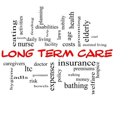 Long Term Care Word Cloud Concept in Red Caps clipart